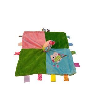 Taggies plush owl 13x13" replacement blankie lovey pink‎ green blue
